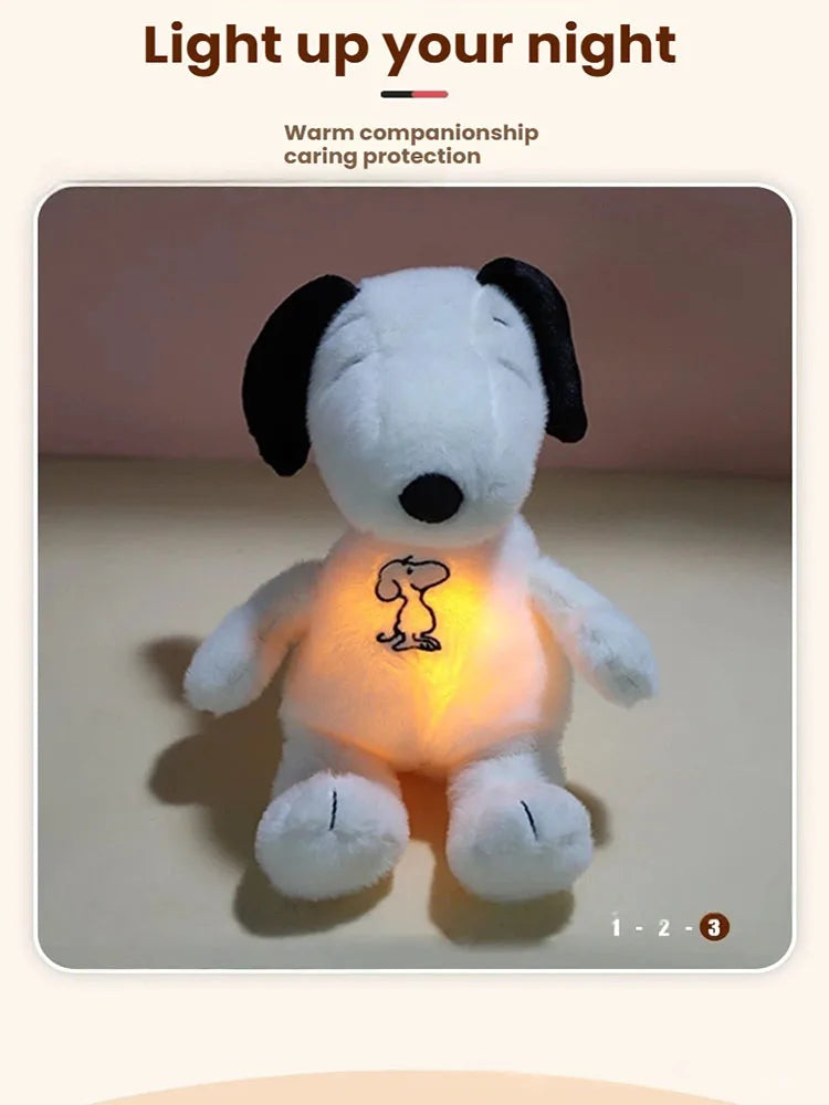 New Baby Breathing Soothing Snoopy white dog Plush Doll Sleeping Companion Music and Light Doll Sensory Stuffed Toy Kid Gifts